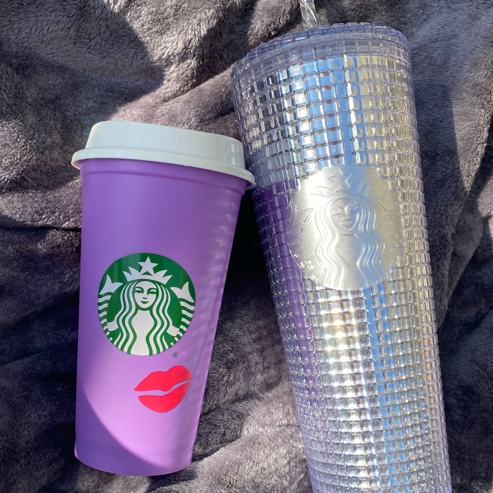 Starbucks Silver grid tumbler AND reusable cup